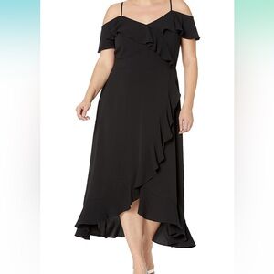 London Times Cold Shoulder Ruffle Faux Wrap Dress